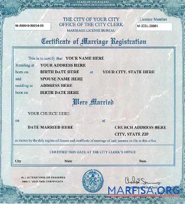 Blank Certificate of marriage registration real example
